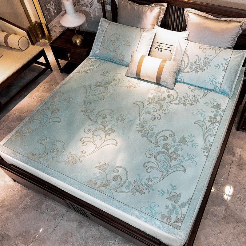 美帮汇冰丝凉席三件套夏季1.8m床可水洗夏天欧式席2米床笠款防滑席子1.5 美丽心情绿-松紧款 1.2m（4英尺）床