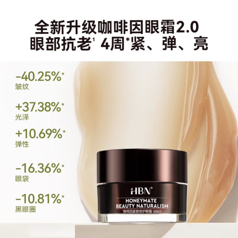 HBN眼霜小咖罐淡纹抗皱提拉紧致补水保湿咖啡因眼霜15g