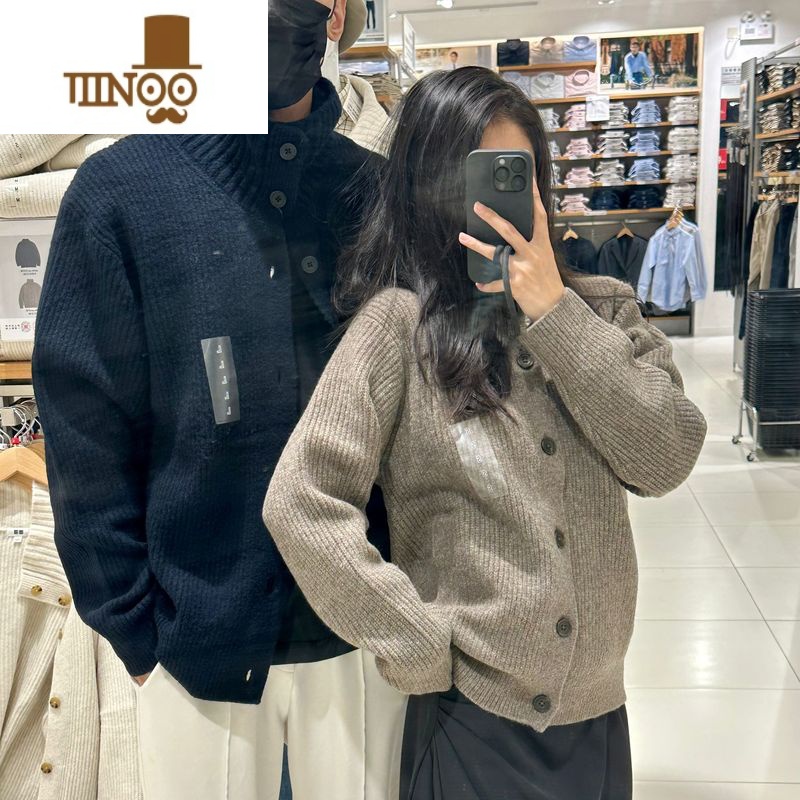 YANXU男装 女装 针织开衫长袖毛衣毛线翻领宽松外套K/438794高清大图