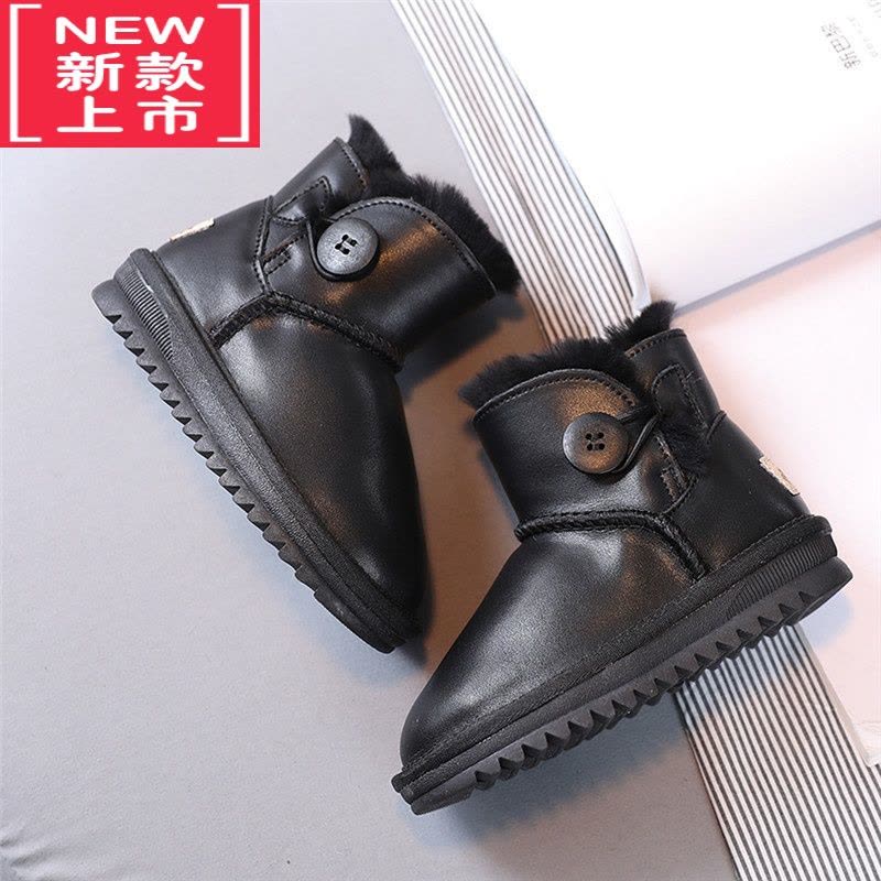 可莉允一体儿童雪地靴男女童短靴子冬季中大童加厚亲子雪地棉女防水图片