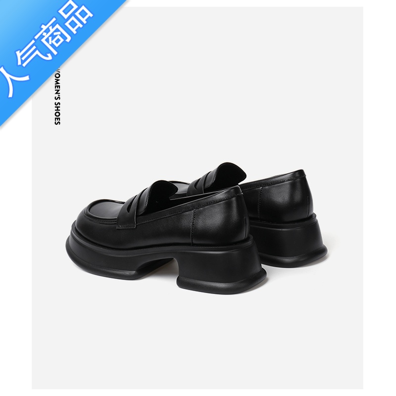 SUNTEK厚底乐福鞋女2023年新款一脚蹬jk松糕单鞋子英伦风增高小皮鞋高清大图