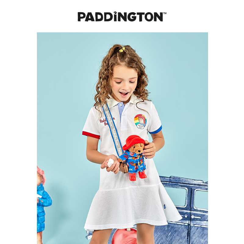 Paddington Bear帕丁顿熊夏季女童直筒拼接色polo连衣裙