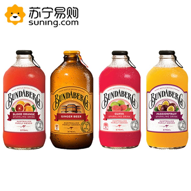 宾得宝含气水果饮料宾(血橙、姜汁、番石榴、百香果,混合口味)375ml*4瓶ZX