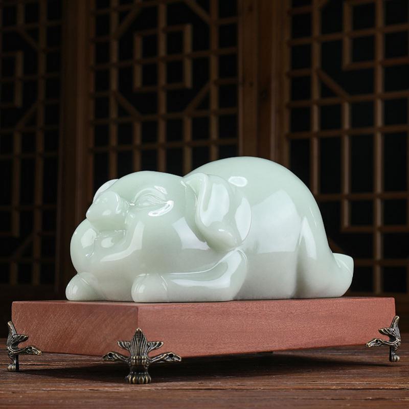 玉石猪摆件发财风水生肖猪工艺品家居客厅电视柜酒柜装饰品_674_249