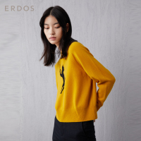 ERDOS 秋冬简约圆领动物提花长袖女士针织衫螺纹收口羊绒衫