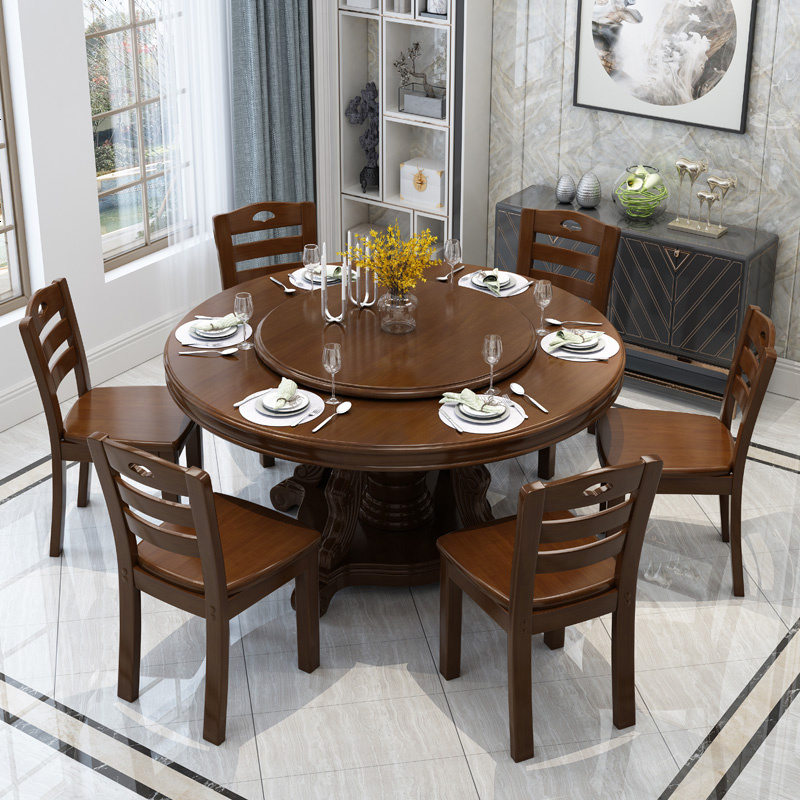 全实木餐桌椅组合现代中式圆形橡木大圆桌家用10人吃饭桌子经济型