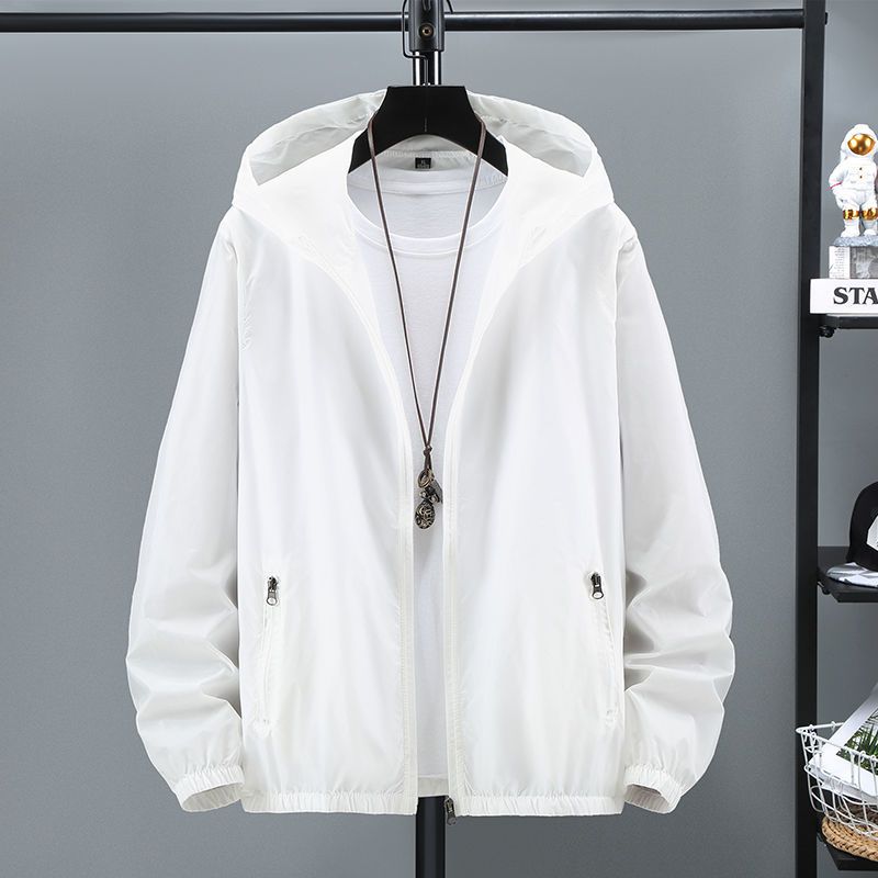 男士防晒服男学生春秋款风衣褂子外套潮夏防晒纯色白色s7090斤视频