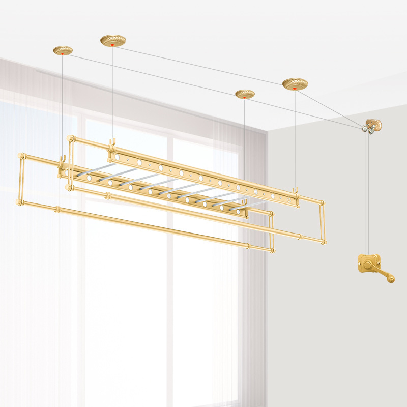 升降晾衣架可伸缩阳台手摇晾衣杆双杆式室内自动折叠视频