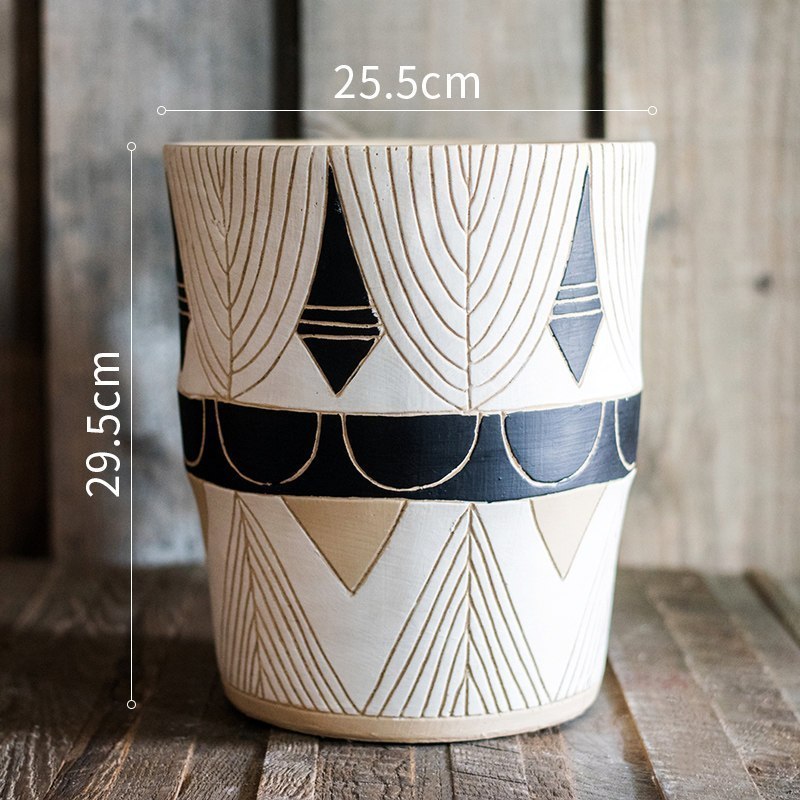 家柏饰(CORATED)埃及纹饰柱盆高脚花盆花器花瓶特大型号艺术风格花园装饰 埃及古纹饰高盆底部已打孔 中高清大图