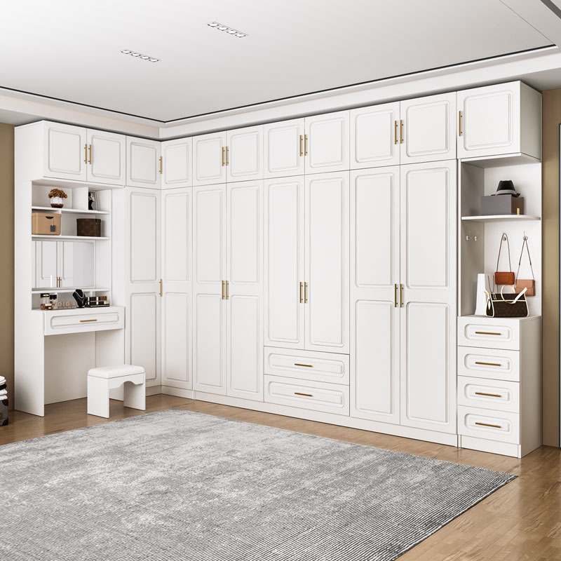 香雅庭实木生态板衣柜家用卧室现代简约梳妆台一体转角l型组合衣橱