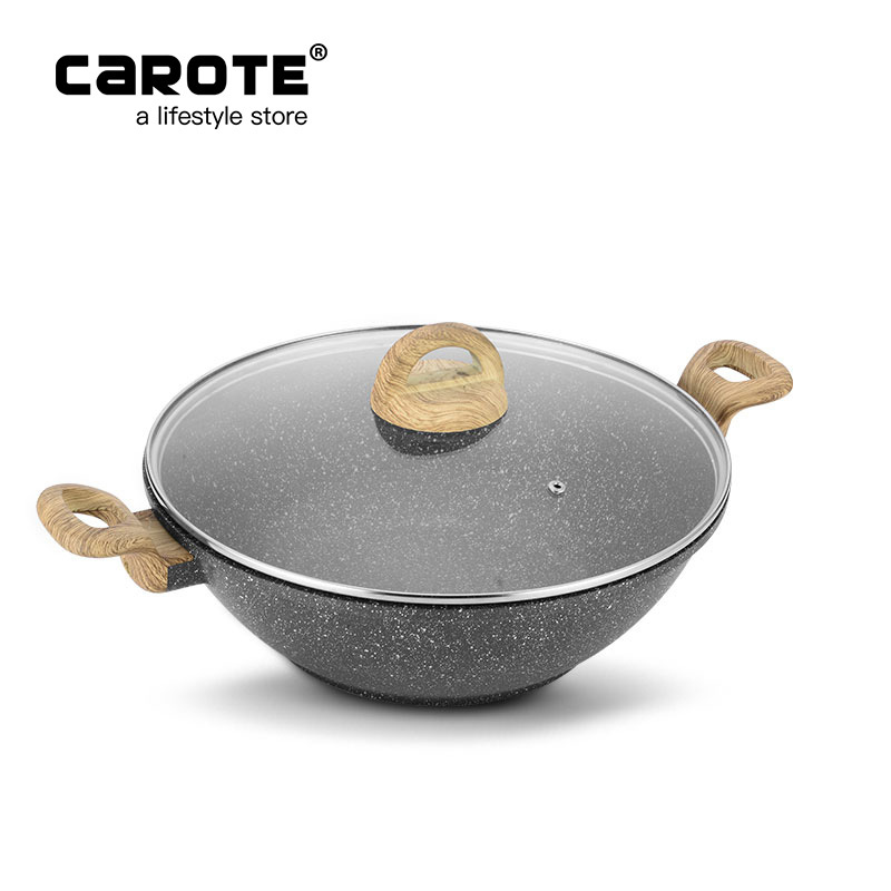 卡罗特(CaROTE)麦饭石双耳炒锅不粘锅少油烟家用炒菜锅 平底锅 电磁炉锅具32CM