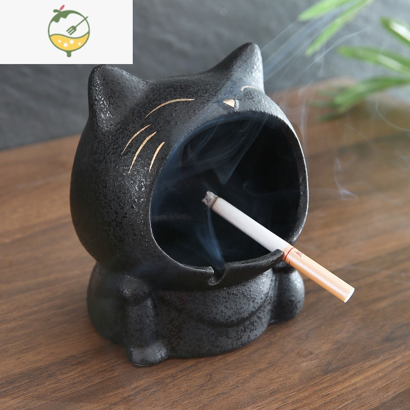 yicheng可爱卡通猫创意烟灰缸陶瓷家用客厅个性时尚潮流防飞灰大号
