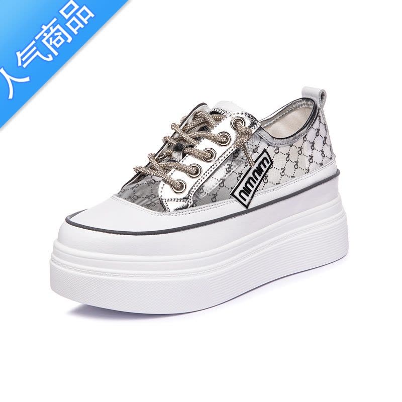 SUNTEK小白鞋女ins潮2023年夏新款网面透气板鞋厚底内增高女鞋子图片