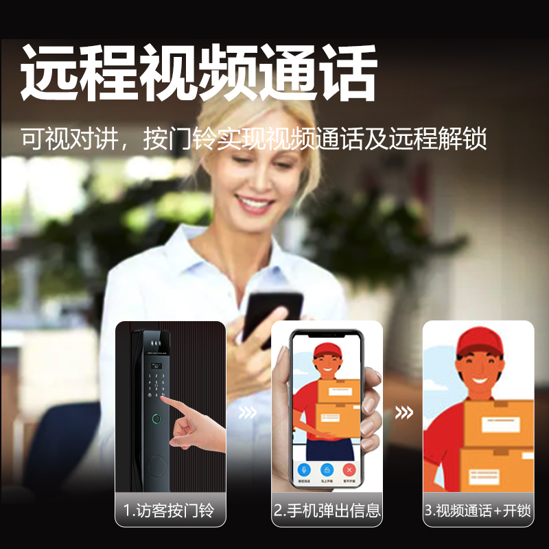 凡帝亚智能门锁FDY-F09人脸识别，远程开锁、掌纹解锁、视频通话、电子猫眼高清大图
