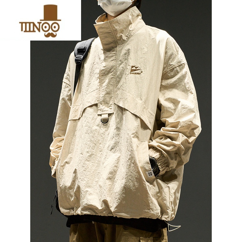 YANXU冲锋衣男潮牌美式复古半拉链抽绳工装卫衣痞帅机能夹克外套款高清大图