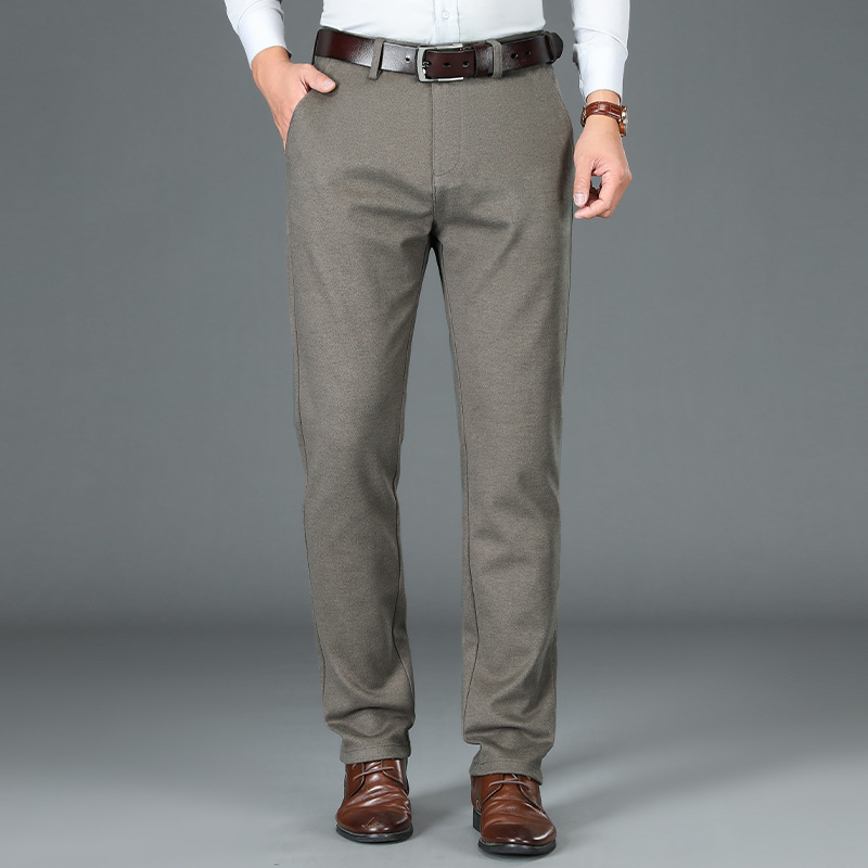 品质毛呢长裤春秋休闲裤男款中年爸爸裤百搭高弹纯色宽松休闲长裤_62高清大图