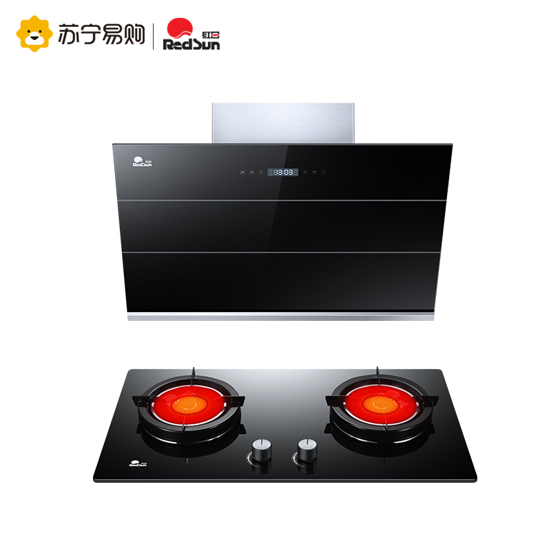 红日(RedSun)21立方大吸力智能触控自动开合抽油烟机红外线聚能猛火灶烟灶套装一级能效(天然气)
