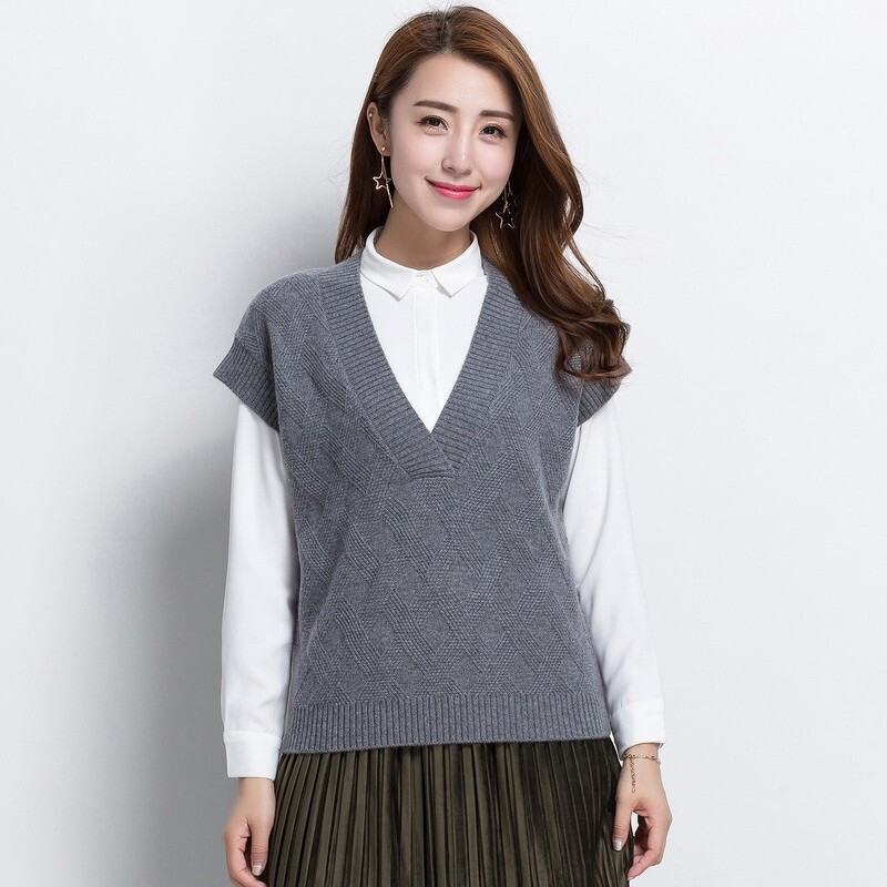 羊绒衫女套头秋冬纯羊绒无袖针织衫毛衣v领纯色背心马甲女抖音