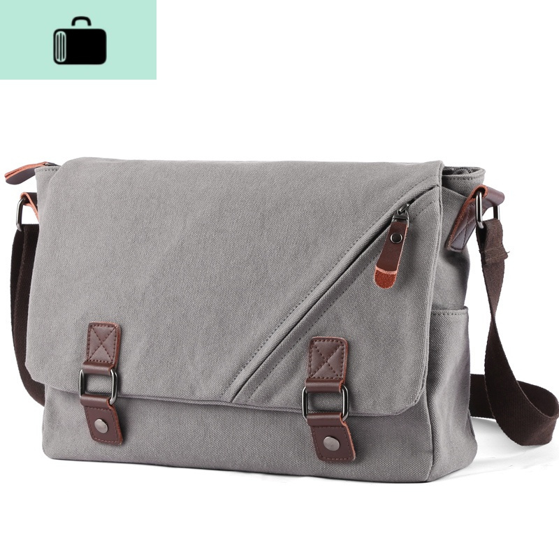 街头复古帆布男士潮流斜挎包休闲单肩包简约斜背包横款邮差包男包new