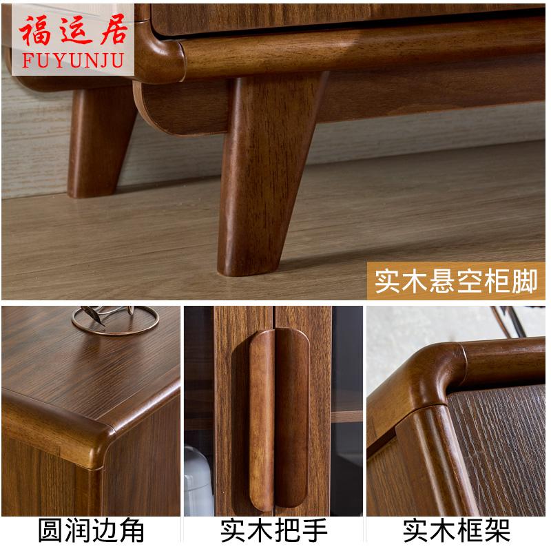 中式餐边柜现代简约实木餐厅茶水柜微波炉碗橱酒柜厨房柜子储物柜高清大图
