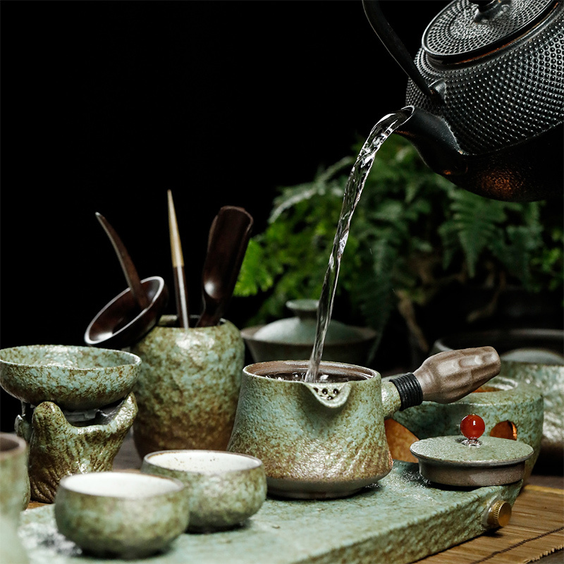 言艺(yanyi) 日式功夫茶具套装整套茶盘家用复古窑变 枯木逢春茶侧把壶9件套