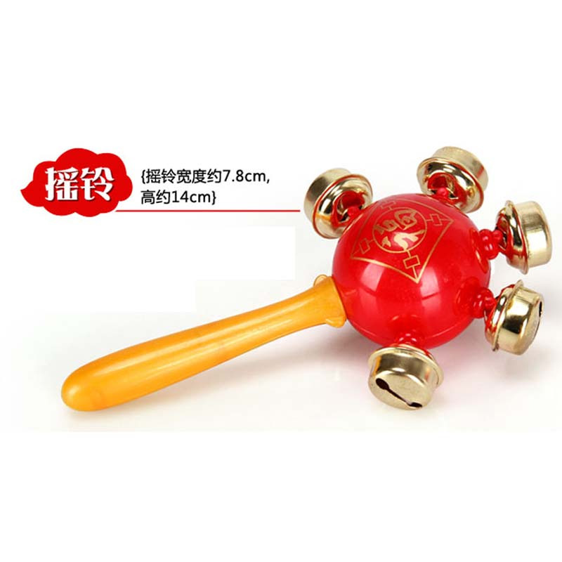 [吉祥鼓五件套]婴儿玩具3-6-12个月摇铃 0-1岁宝宝幼儿手摇铃牙胶简约宝宝摇铃