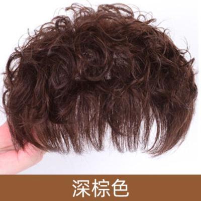 假发女短发真发头顶补发片送妈妈手织隐形无痕遮白发短卷发补发块 深棕色 送:小梳子