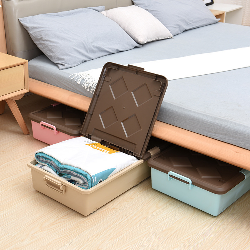 大号带滑轮床底收纳箱储物箱玩具衣服整理箱床下扁平收纳盒衣物杂物