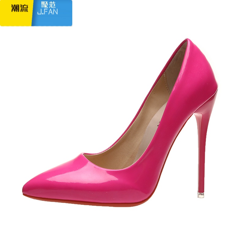 聚范35-45码 欧美水果色12cm高跟鞋超细跟女鞋浅口尖头漆皮单鞋大码ol高清大图