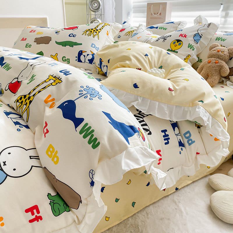 米菲兔四件套卡通花边被套2023春季全棉床单被罩床上三件套图片