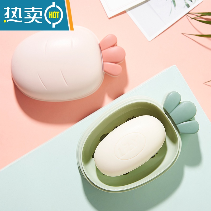 敬平创意肥皂盒个性带盖可爱大号香皂盒卫生间沥水收纳盒家用卡通皂托 (绿色+白色)2个装高清大图