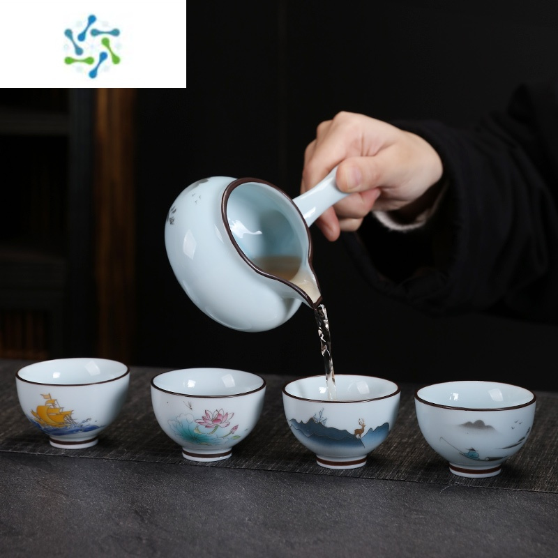 三维工匠陶瓷茶具公道杯侧把防烫分茶器一体分茶杯青瓷装茶器公平杯公道杯茶具