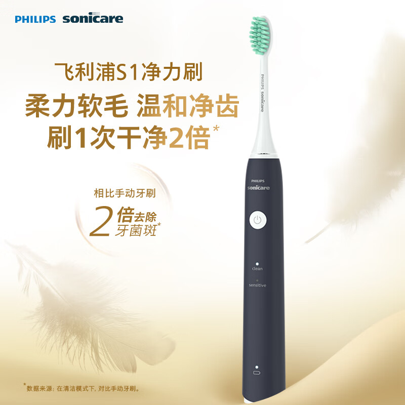 飞利浦(PHILIPS)电动牙刷 S1成人情侣款送男生女友 2种模式 洁齿护龈 柔力软毛 深蓝色HX2431/06