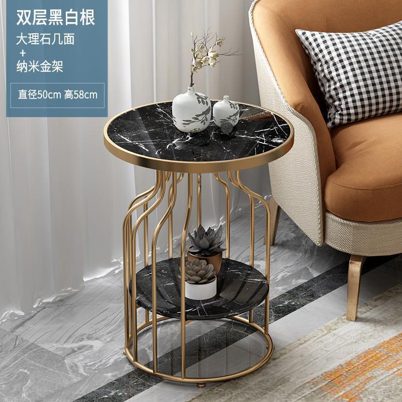 森美人北欧大理石边几角几阳台小茶几边角柜客厅沙发双层边柜床头柜轻奢 黑白根（纳米金架双层）