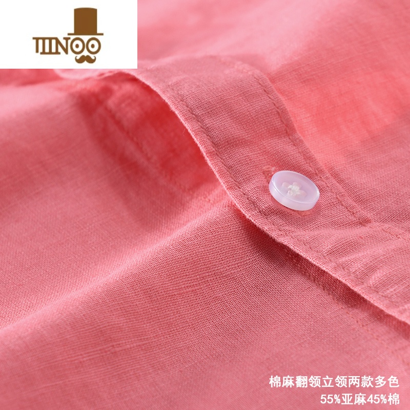 YANXU日系休闲棉麻衬衫透气深蓝色文艺简约百搭男长袖亚麻薄款宽松上衣高清大图