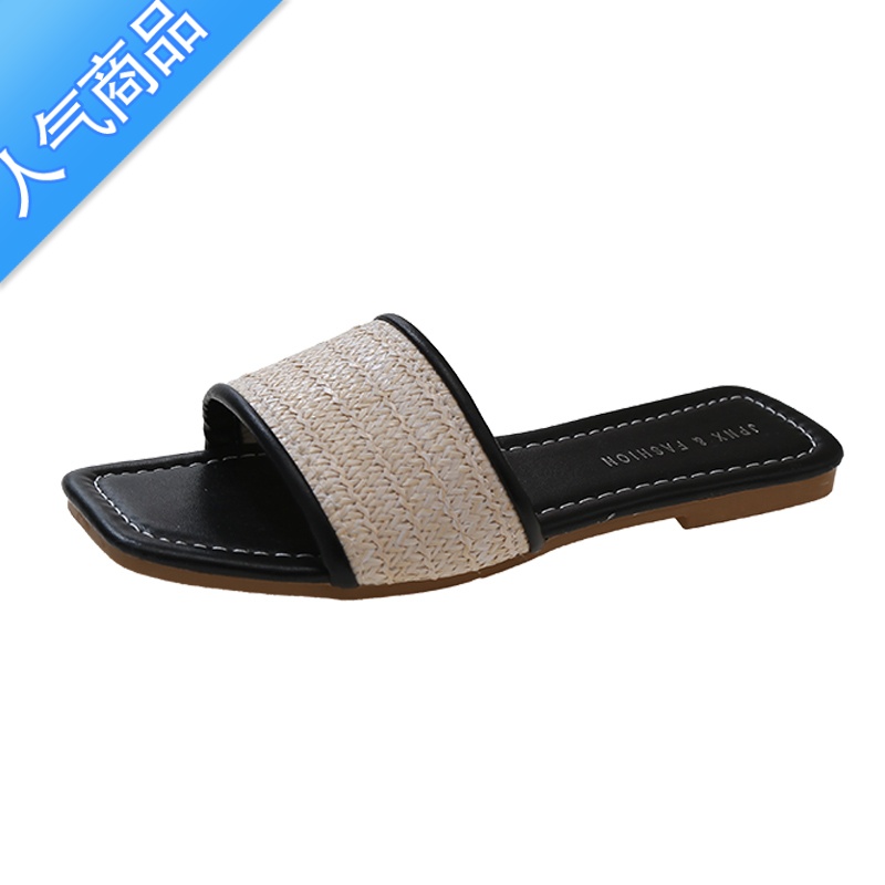 SUNTEK平底编织凉拖鞋仙女鞋子夏季外穿2023年新款三亚度假沙滩罗马凉鞋高清大图