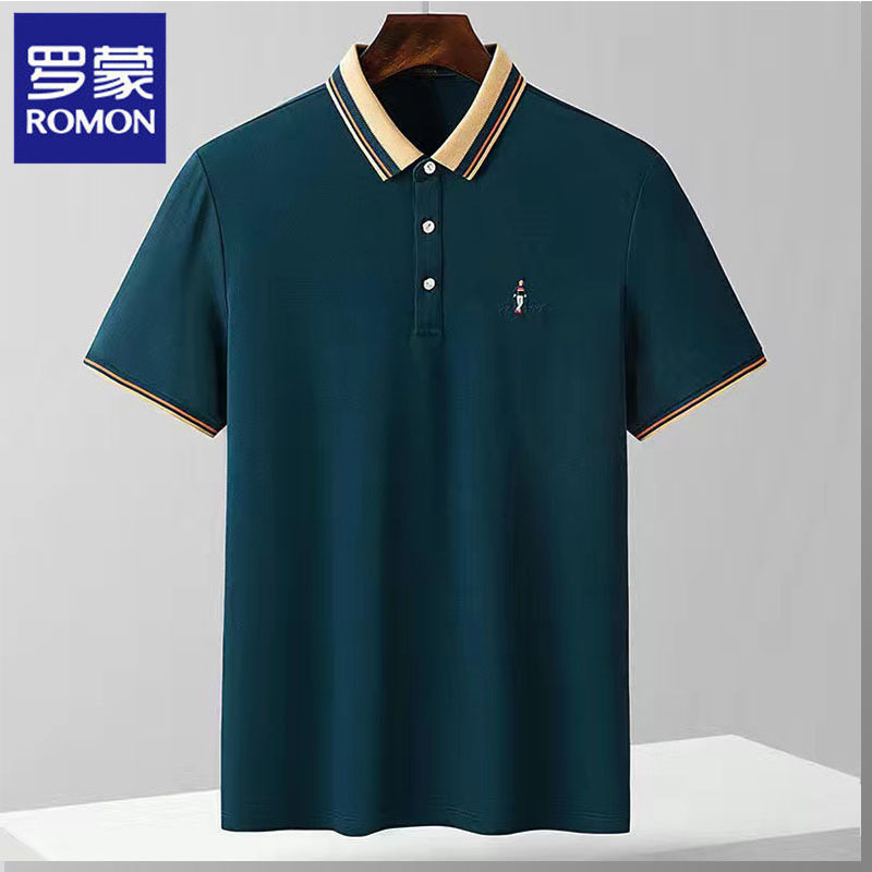 Romon/罗蒙夏季polo衫男士翻领短袖刺绣亲肤舒适凉爽潮流半袖上衣