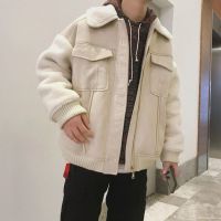 冬季加绒加厚男士外套韩版潮流工装棉衣羊羔毛棉袄学生短款棉服 L建议体重110-130斤 405杏色