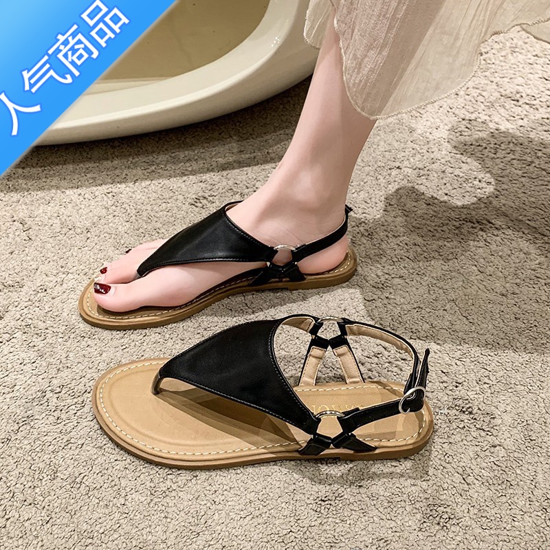 SUNTEK平底凉拖鞋女夏外穿时尚高级感2023新款配裙子百搭一字带凉鞋高清大图