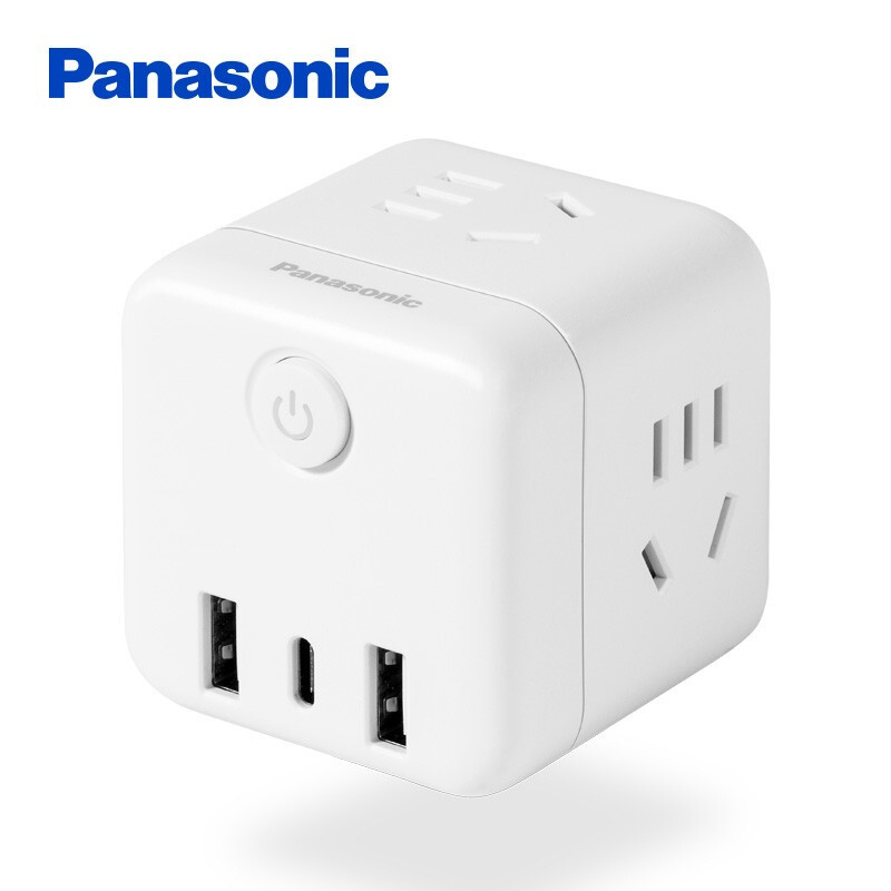 松下(Panasonic)多功能魔方USB3个(20W)插座位四位五孔插线板带开关接线板创意转换器 一拖四