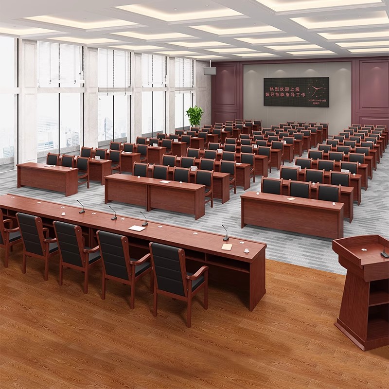 山威会议条桌油漆贴木皮礼堂长桌报告厅组合桌培训桌课桌1.6米常规高清大图