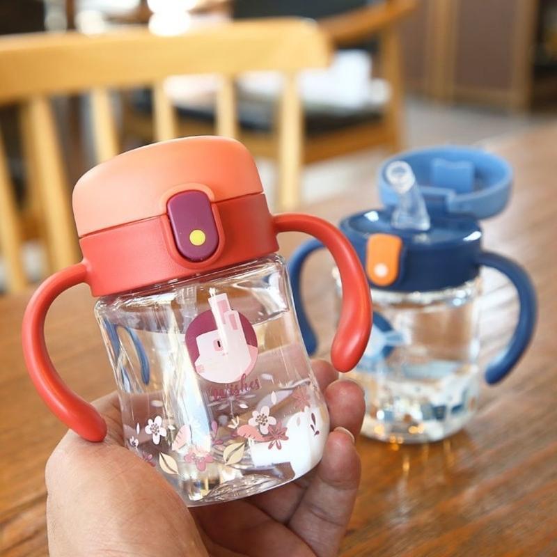 背带儿童水杯子新款冬夏红色210ml手柄背带两用送背带咬合吸嘴吸管