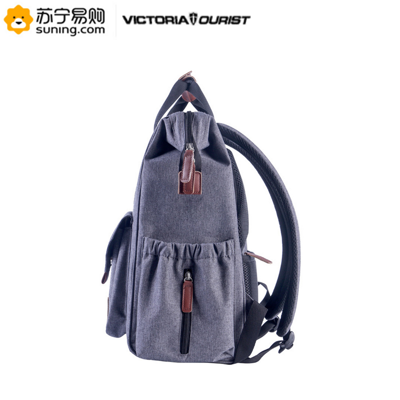 维多利亚旅行者(victoriatourist)双肩电脑包大容量15.6英寸电脑数码包旅行背包情侣款书包V8018灰色