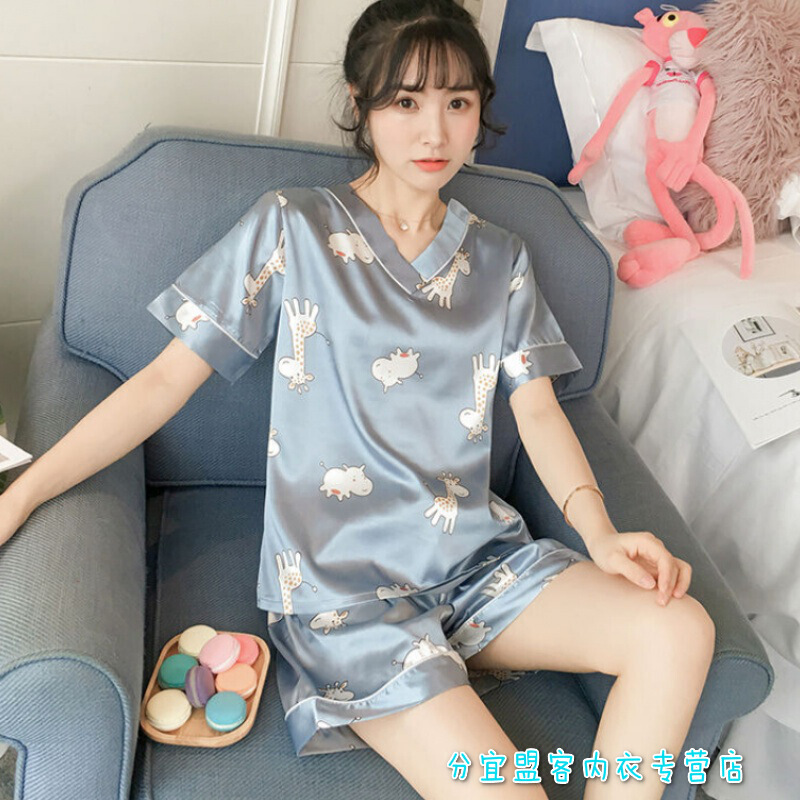 波迷娜(BOMINA)夏天睡衣女睡衣女夏季短袖薄款可爱女士服冰丝两件套装韩版学生宽松