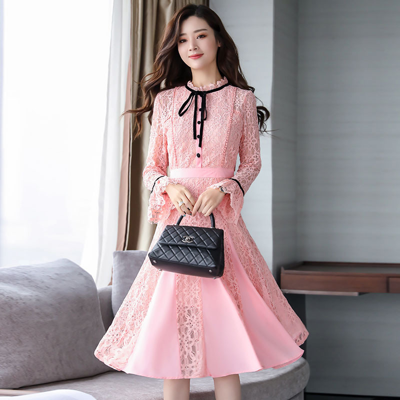 小香风名媛蕾丝连衣裙女女士秋季新品温柔仙女裙收腰显瘦长袖裙子