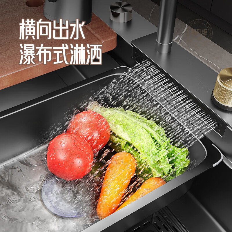 飞雨瀑布水槽厨房洗菜盆大单槽不锈钢家用台下盆洗碗槽洗碗池高清大图
