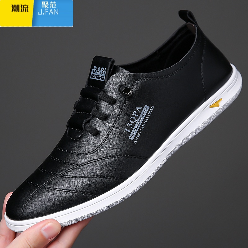 聚范凉皮鞋男鞋夏季镂空透气软底白色休闲鞋透气懒人一脚蹬驾车聚高清大图