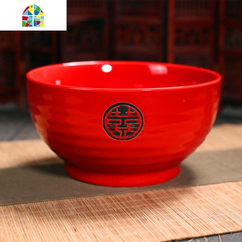 日式陶瓷红色面碗大汤碗红碗结婚碗筷套装情侣对碗喜庆礼品碗筷勺 FENGHOU 5英寸一个送筷子图片