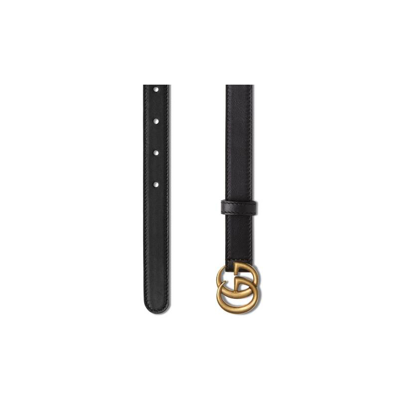 GUCCI/古驰 男女士通用GUCCI腰带 双G铜头黑色腰带2CM复古做旧哑光皮节日礼品