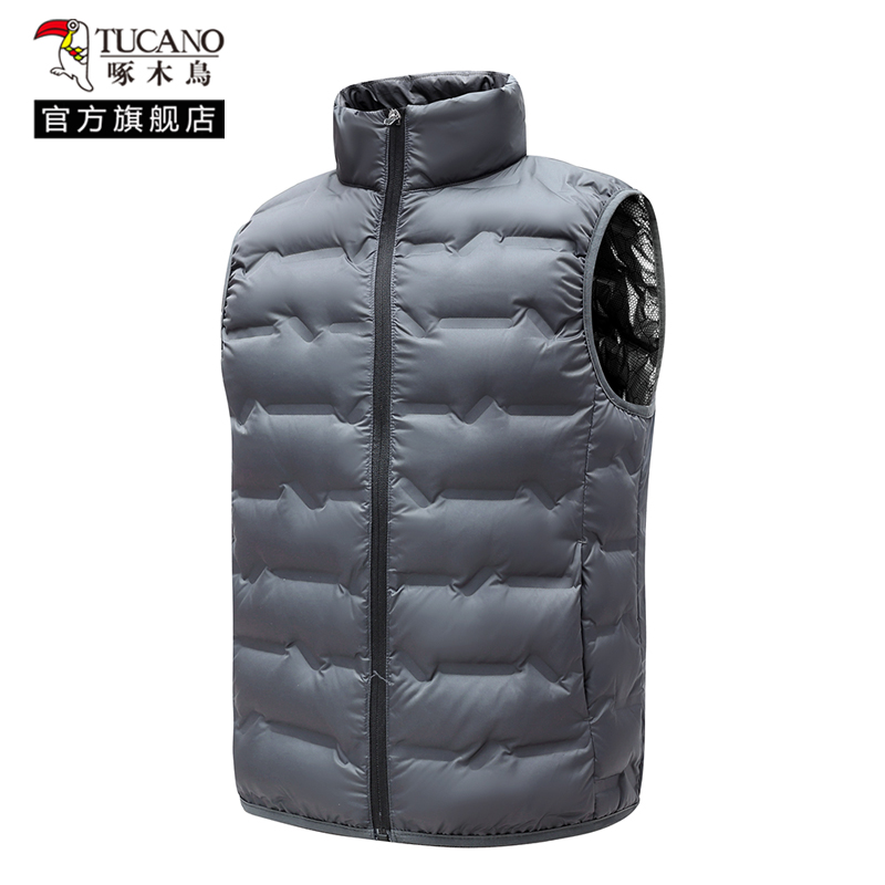 啄木鸟羽绒马甲男2024冬新款轻薄背心保暖坎肩外穿立领石墨烯内背高清大图